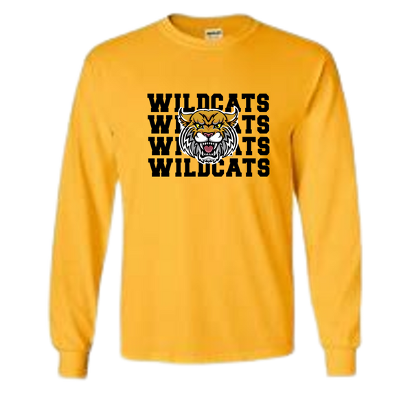 Gold Long Sleeve Sweatshirt - "Wildcats Wildcats Wildcats"